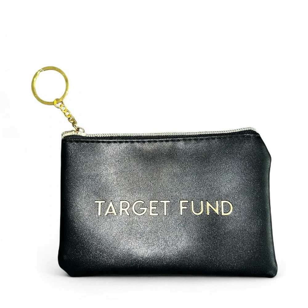 Target Fund Black Coin Purse Keychain Mini Zip Pouch Gold Hardware